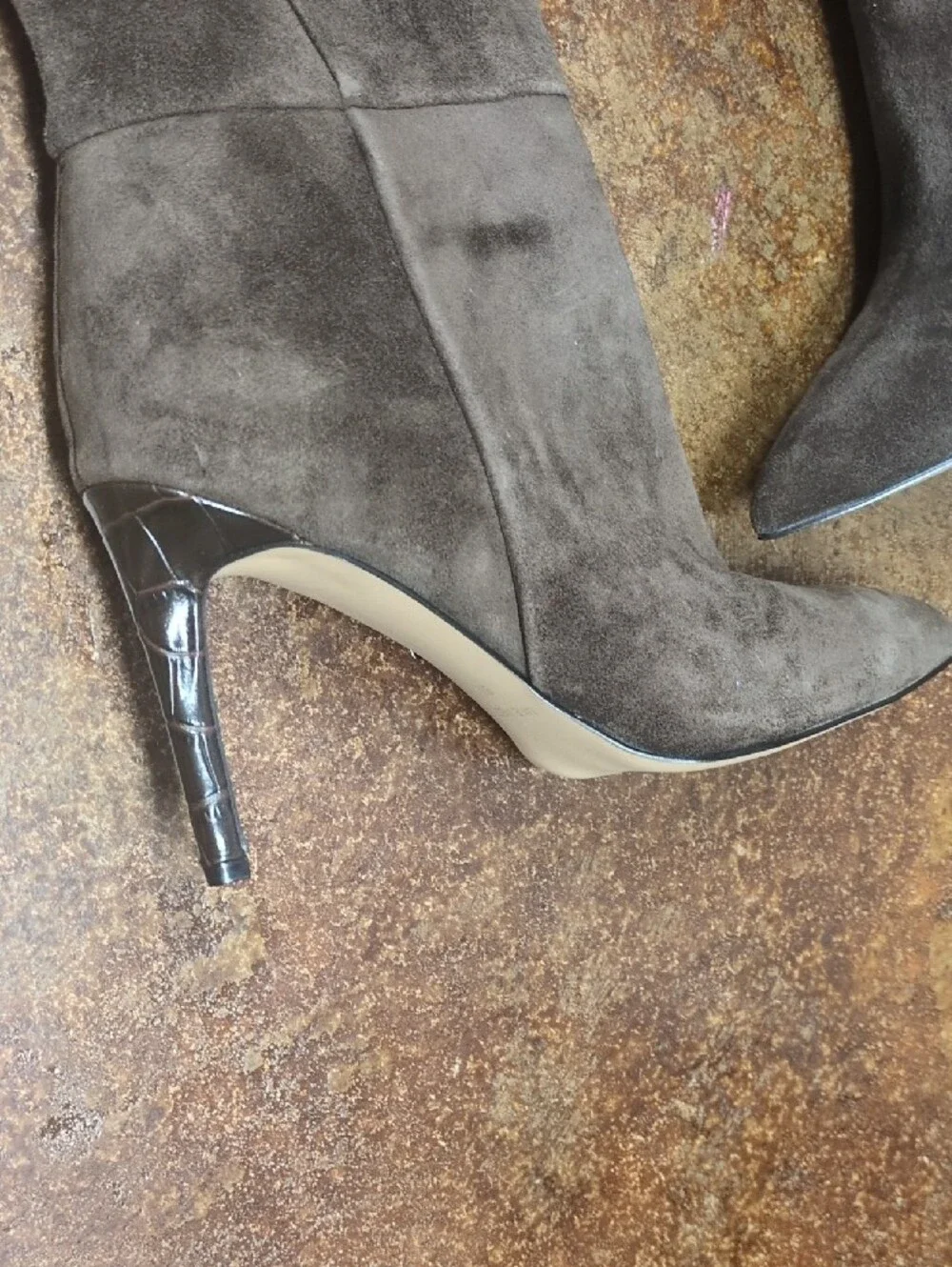 Women's Nine West Knee-High Pointed Toe Suede Boots - Taupe